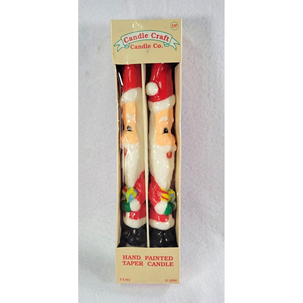 Candle Craft Co Hand Painted Santa Taper Candles 10 in Boxed Set 2 Vtg 1994